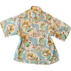 VTG Citron Silk Men's Casual Shirt Mt. Fuji Japan Print Sz M #47E